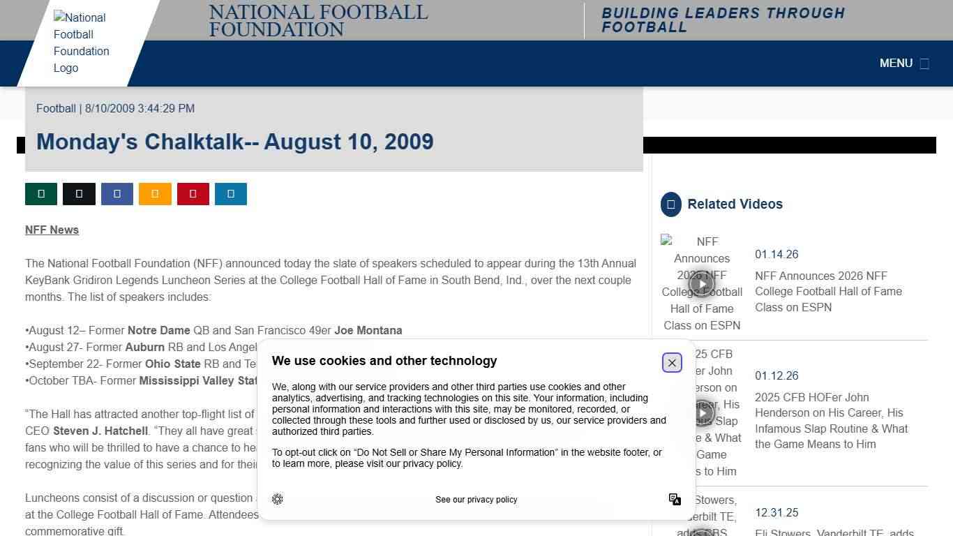 Monday's Chalktalk- August 10, 2009 - National Football Foundation
